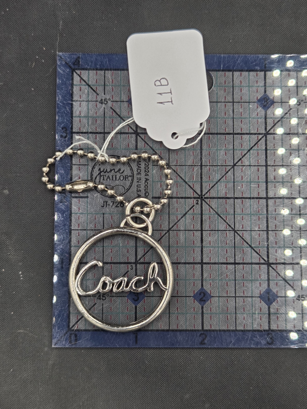 Coach Silver Script Circle Keyring